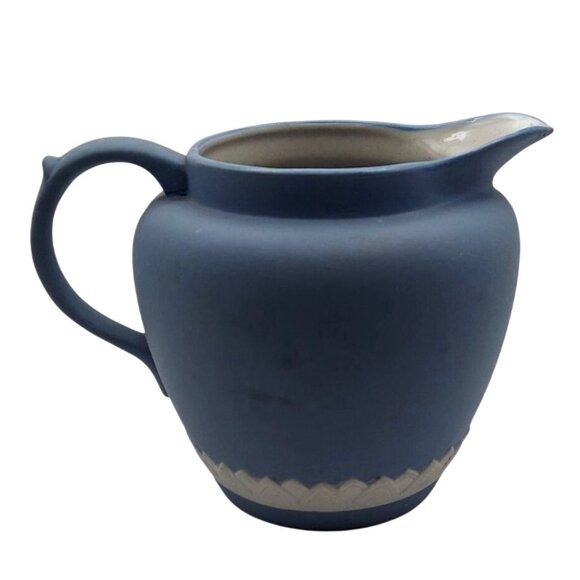 Vintage Blue & White Jasperware Style Pitcher With Neo-Classical Design Japan - Picture 3 of 9